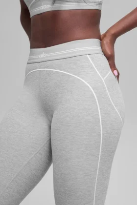7/8 High-Waist Alosoft Heart Throb Legging – Athletic Heather Grey/Whi