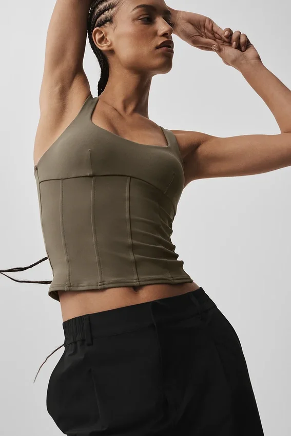 Airbrush Sparks Fly Corset Tank - Olive Tree
