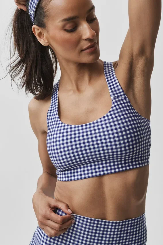 Airlift Gingham Sleek Bra Tank - Navy Gingham