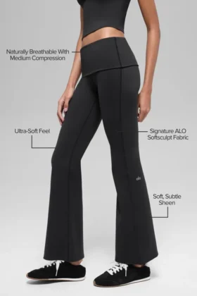 Alo Softsculpt 7/8 Foldover Flare Legging – Black