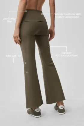 Alo Softsculpt 7/8 Foldover Flare Legging – Olive Tree