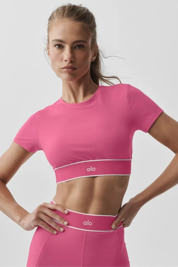 Alo Softsculpt Amp It up Short Sleeve Bra - Paradise Pink
