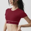 Alo Softsculpt Amp It up Short Sleeve Bra - Summer Romance Red
