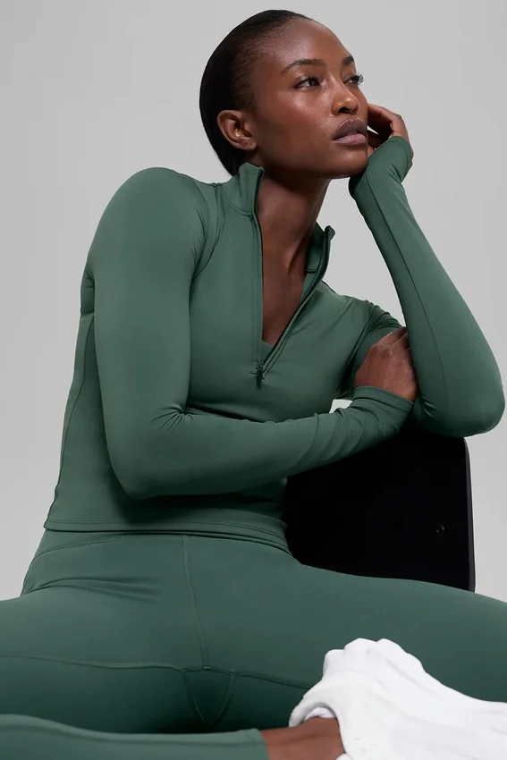 Alo Softsculpt Precision 1/4 Zip Long Sleeve - Clover Green