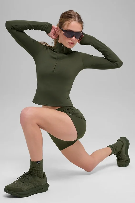 Alo Softsculpt Precision 1/4 Zip Long Sleeve - Green Olive