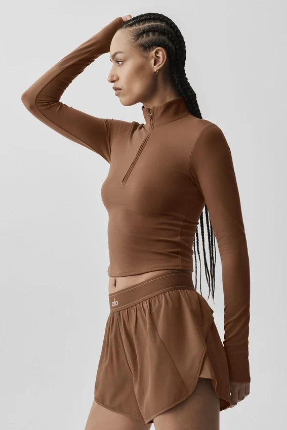 Alo Softsculpt Precision 1/4 Zip Long Sleeve - Sun Kissed Brown