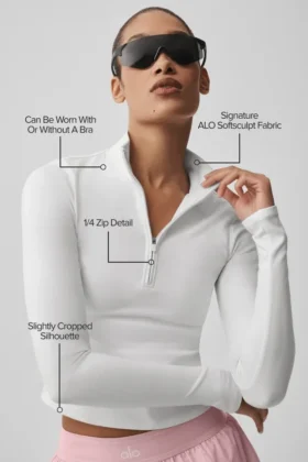 Alo Softsculpt Precision 1/4 Zip Long Sleeve – White