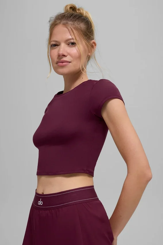 Alosoft Crop Finesse Short Sleeve - Burgundy