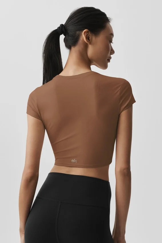 Alosoft Crop Finesse Short Sleeve - Sun Kissed Brown
