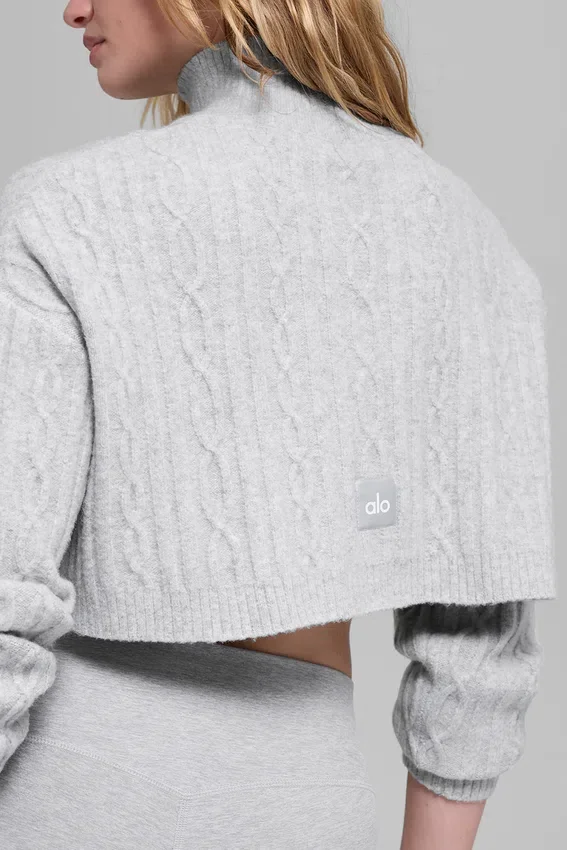 Cable Knit Cropped Winter Bliss Turtleneck Long Sleeve - Athletic Heat