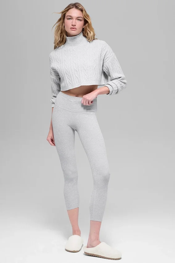 Cable Knit Cropped Winter Bliss Turtleneck Long Sleeve - Athletic Heat
