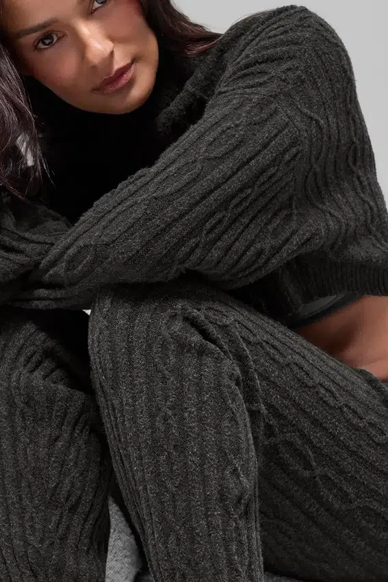 Cable Knit Winter Bliss Pant - Dark Heather Grey