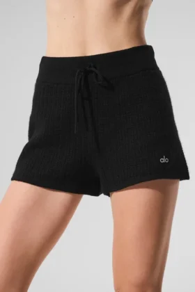 Cashmere High-Waist Plush Waffle Short – Black