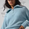 Cashmere Plush Waffle 1/4 Zip Pullover - Celestial Blue Heather