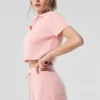 Cashmere Plush Waffle Polo Tee - Pink Quartz