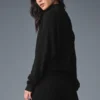 Cashmere Plush Waffle Turtleneck Pullover - Black