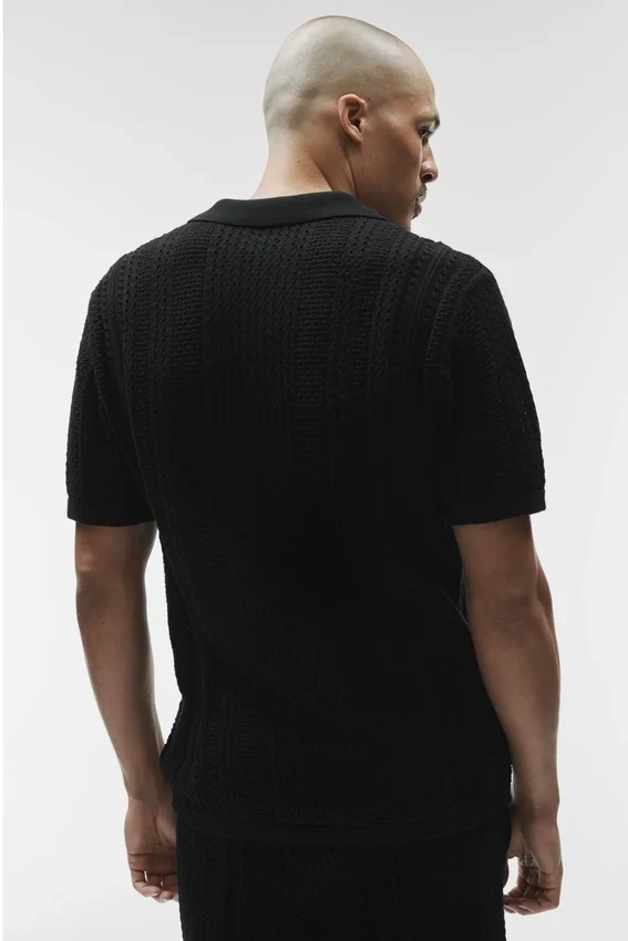 Coastline Knit Short Sleeve Polo - Black