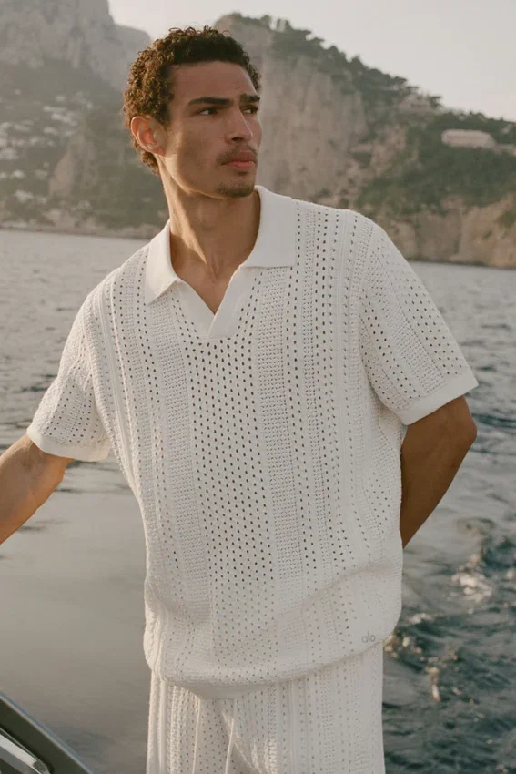 Coastline Knit Short Sleeve Polo - Ivory