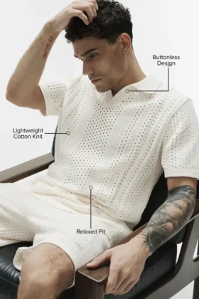 Coastline Knit Short Sleeve Polo – Ivory