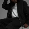 Cotton Canvas Full Zip Hoodie - Black