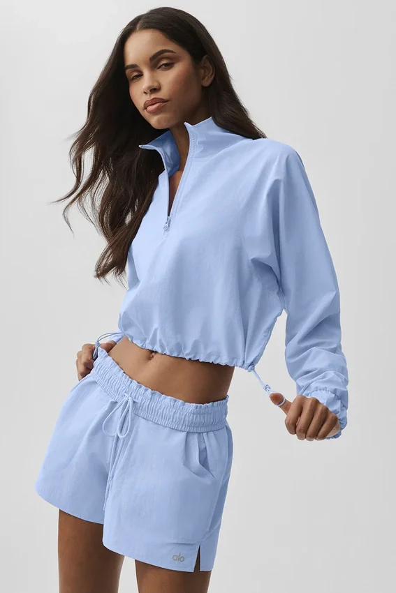 Cropped 1/4 Zip Alumni Pullover - Light Provence Blue