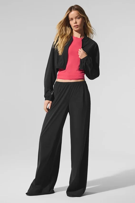 Cropped Breezy Full-Zip Cover up - Black