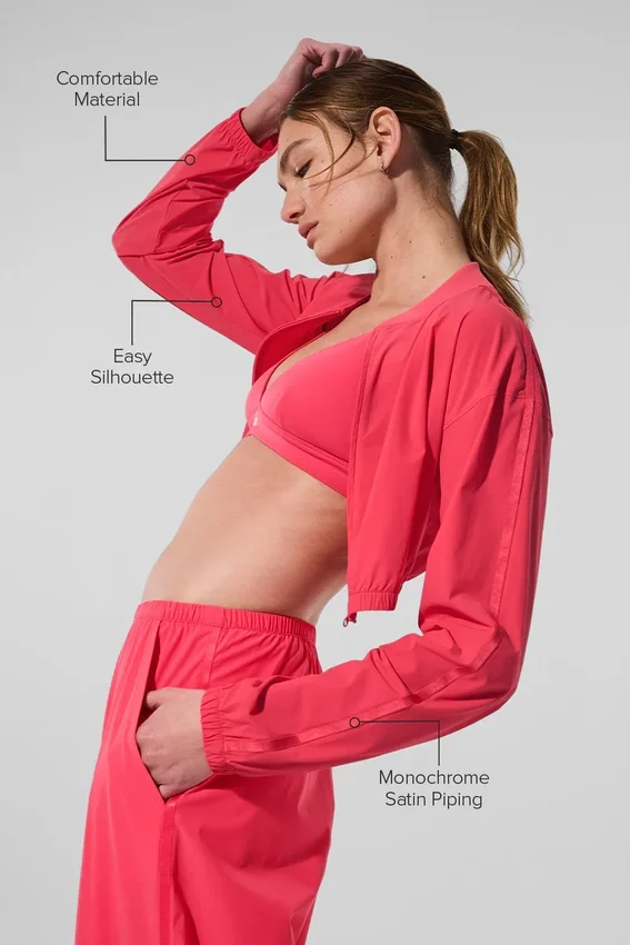 Cropped Breezy Full-Zip Cover up - Candy Red