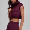 Cropped Gold Rush Puffer Vest - Burgundy