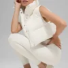 Cropped Gold Rush Puffer Vest - Ivory