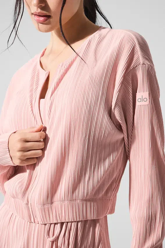Cropped Micro Plisse Jacket - Pink Quartz