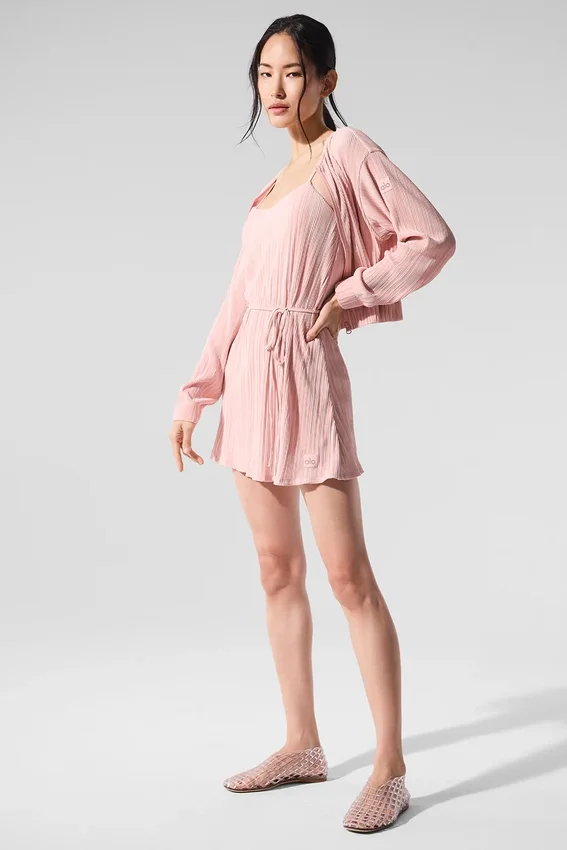 Cropped Micro Plisse Jacket - Pink Quartz