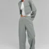 Cropped Pinstripe Main Character Full Zip Jacket - Lunar Grey/White