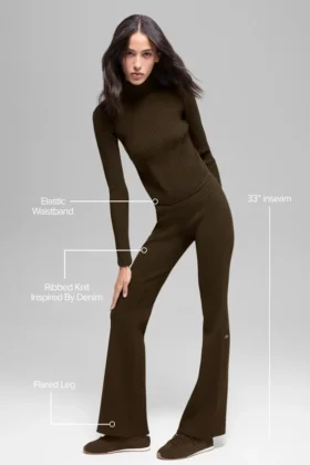 Denim Knit High-Waist Flare Pant – Espresso/Black