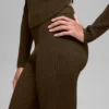 Denim Knit High-Waist Flare Pant - Espresso/Black