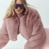 Faux Fur Chic Cropped Jacket - Pink Champagne