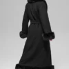 Faux Fur Trimmed Longline Coat - Black