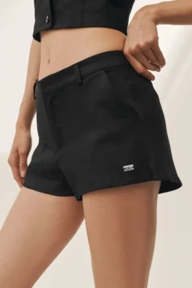 Linen Blend Low-Rise Riviera Trouser Short – Black