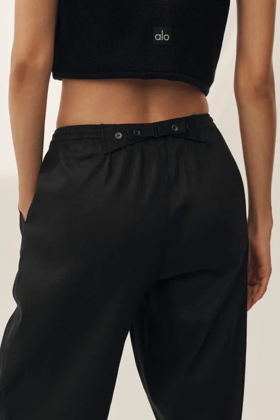Linen Blend Riviera Wide Leg Pant - Black