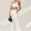 Linen Blend Riviera Wide Leg Pant - White
