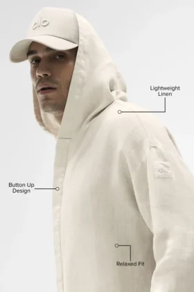 Linen Days Button up Hoodie – Bone