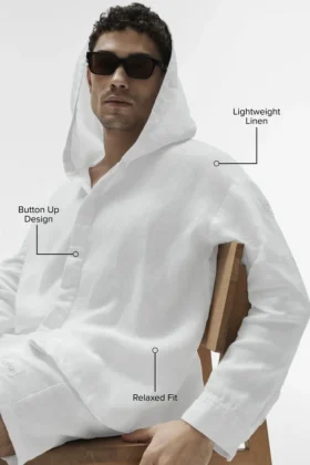 Linen Days Button up Hoodie – White