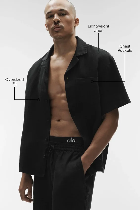 Linen Days Short Sleeve Button up - Black