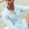 Linen Jersey Coastal Long Sleeve Pullover - Seaside Blue