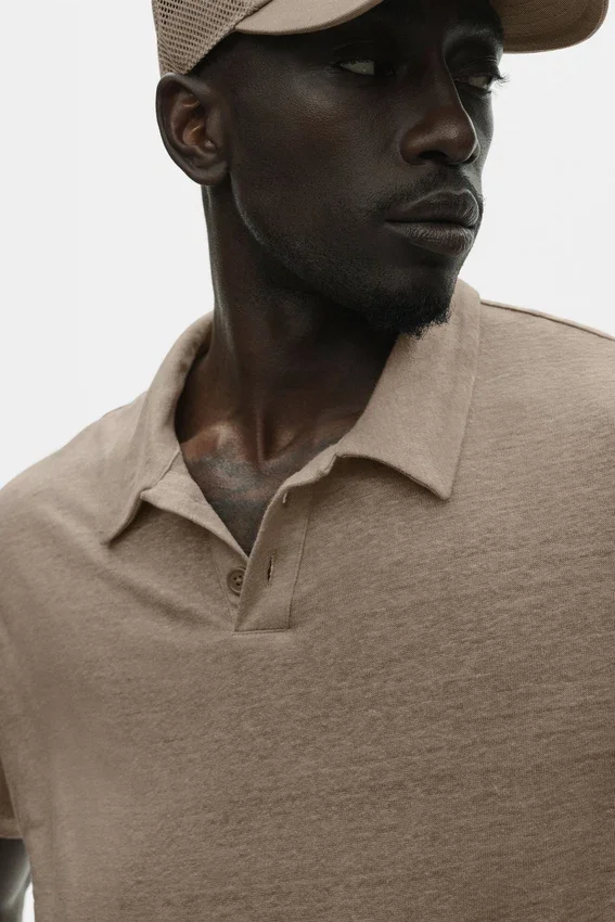 Linen Jersey Coastal Short Sleeve Polo - Gravel