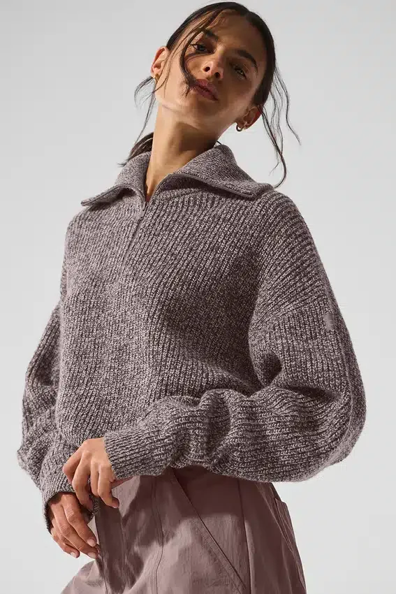 Marl Sweater 1/4 Zip Pullover - Mushroom Marl