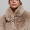 Opulent Faux Fur Cropped Jacket - Oat