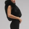 Opulent Faux Fur Cropped Vest - Black