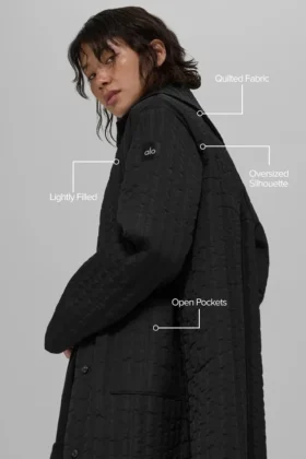 Quilted Skyline Long Coat – Black
