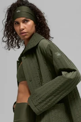 Quilted Skyline Long Coat – Green Olive