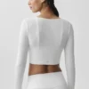 Ribbed Cropped Whisper Cardigan - White